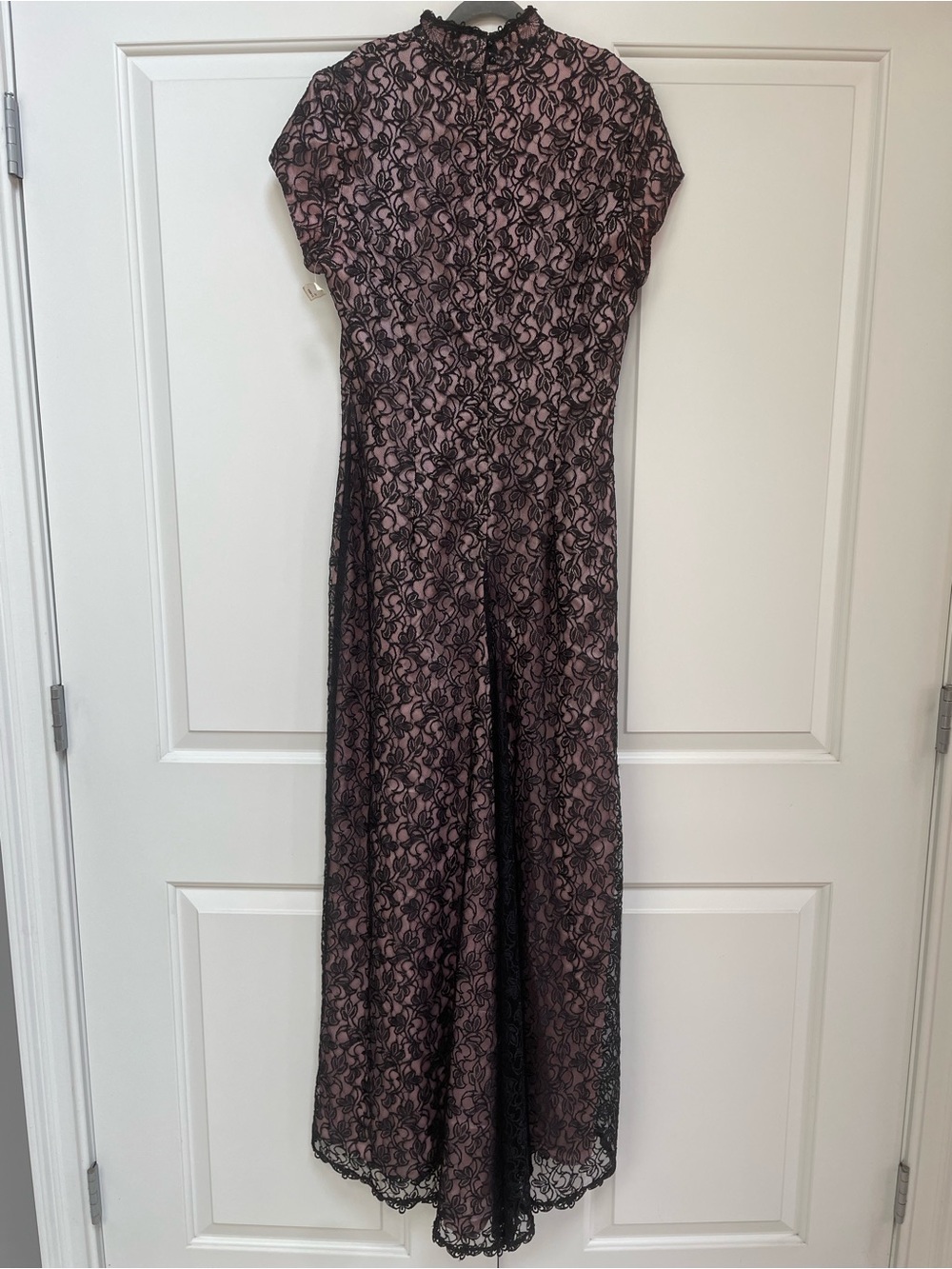VTG Jessica McClintock Black Lace Cheongsam Gown Pink Lined Maxi Dress 10 USA - Picture 6 of 14